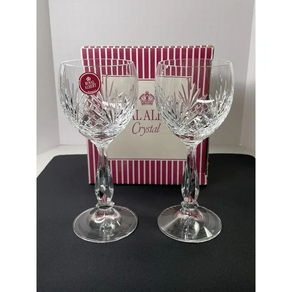 Vintage 1992 Made in Germany Royal Albert Crystal Wine Goblet Glasses New in Box